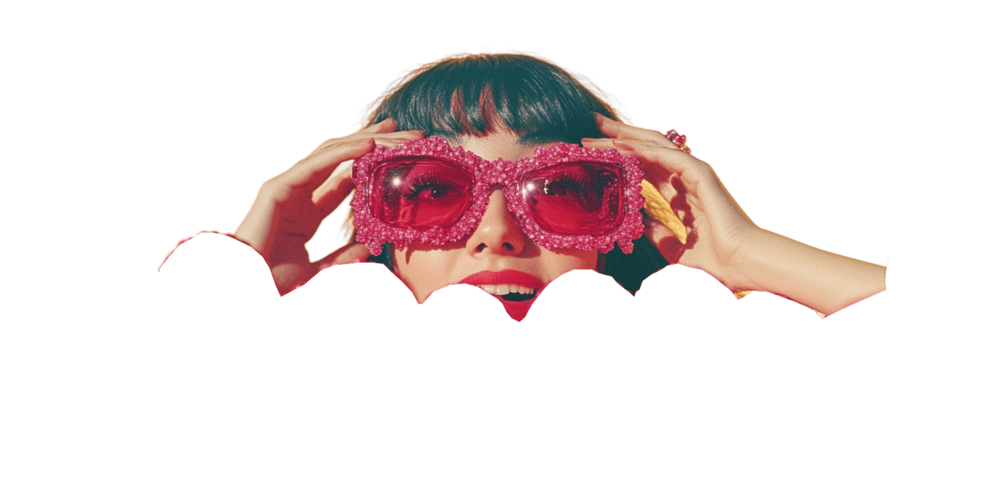 Frau mit rosa Brille